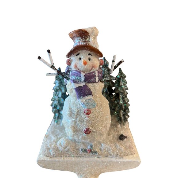 Vintage Snowman Christmas Stocking Holder Glittered Design Weighted Base - Picture 2 of 7